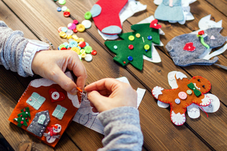 Handmade Felt Christmas Ornamental Tree Decorations, Craft Being Made