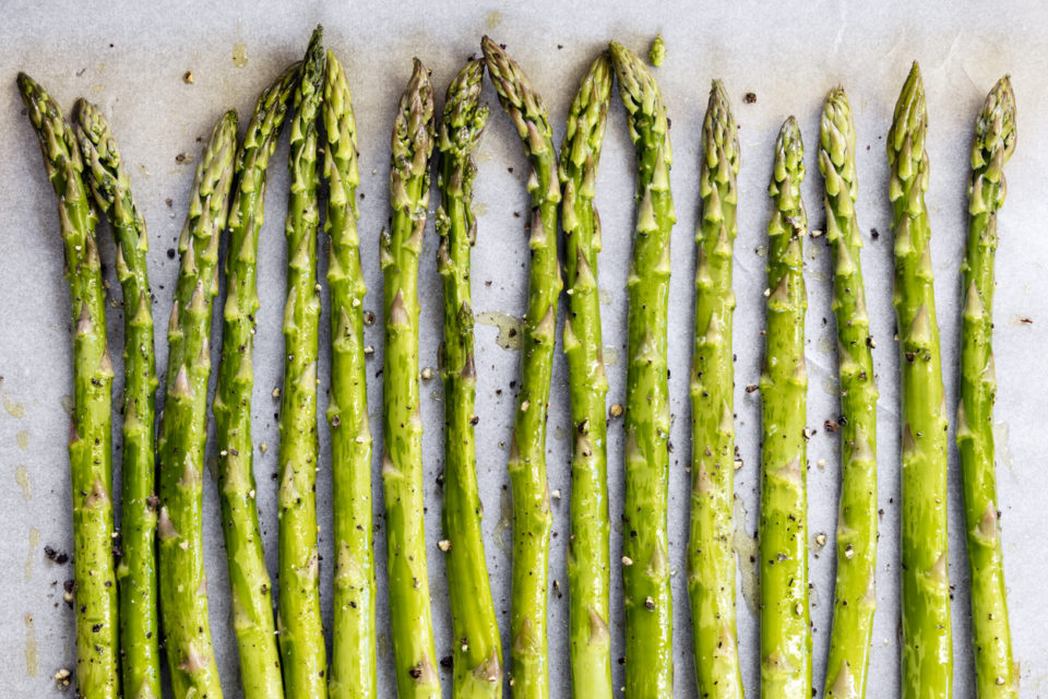 Asparagus Spears on Oven Tray ready for Roasting